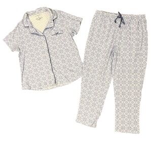 Karen Neuburger Pajama Set Womens Medium Blue White Tile Print Short Sleeve 2pc